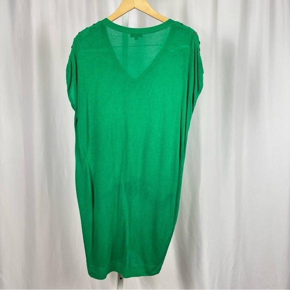 Yuka Large Kelly Green Knit Asymmetrical Button Dress Longline Sweater - Picture 2 of 6